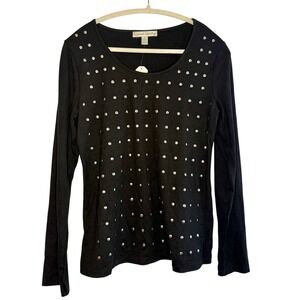 French Laundry Black Long Sleeve Studded Embellished Scoop Neck  Womens M